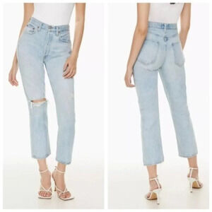 AGOLDE Riley Long Jeans Shatter High Rise Light Blue Straight Leg 23 ARITZIA